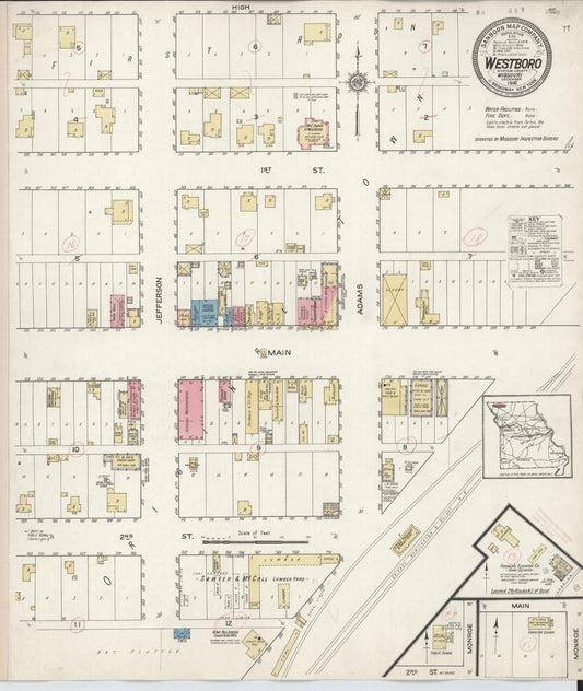 Sanborn Fire Insurance Map from Westboro, Atchison County, Missouri (1916), Sheet #0001 - Historic Sanborn Fire Insurance Map Print, vintage old map wall art, antique decor, genealogy gift, Missouri Missouri map
