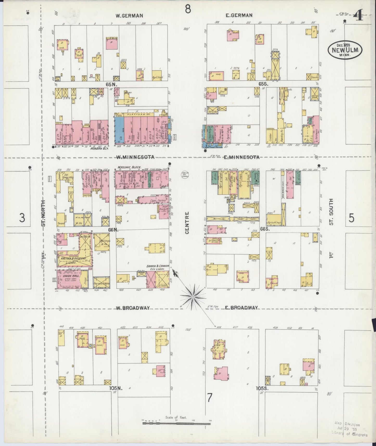 Sanborn Fire Insurance Map from New Ulm, Brown County, Minnesota (1899), Sheet #0004 - Historic Sanborn Fire Insurance Map Print, vintage old map wall art, antique decor, genealogy gift, Minnesota Minnesota map