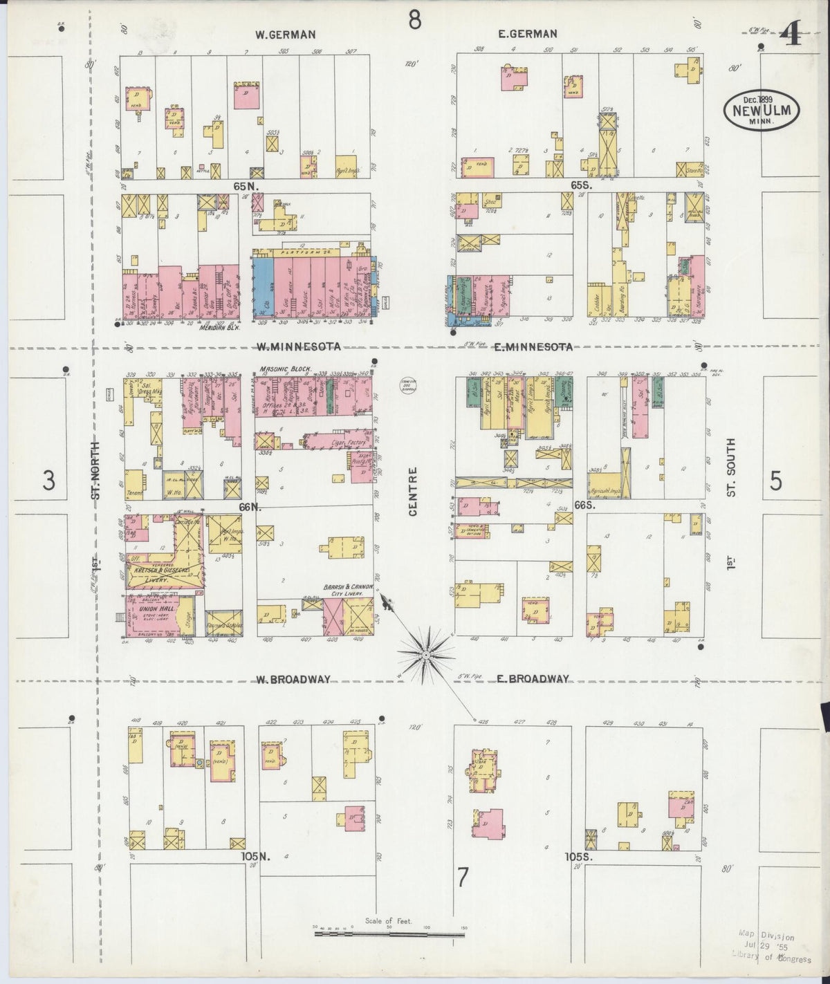 Sanborn Fire Insurance Map from New Ulm, Brown County, Minnesota (1899), Sheet #0004 - Historic Sanborn Fire Insurance Map Print, vintage old map wall art, antique decor, genealogy gift, Minnesota Minnesota map