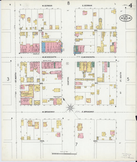 Sanborn Fire Insurance Map from New Ulm, Brown County, Minnesota (1899), Sheet #0004 - Historic Sanborn Fire Insurance Map Print, vintage old map wall art, antique decor, genealogy gift, Minnesota Minnesota map