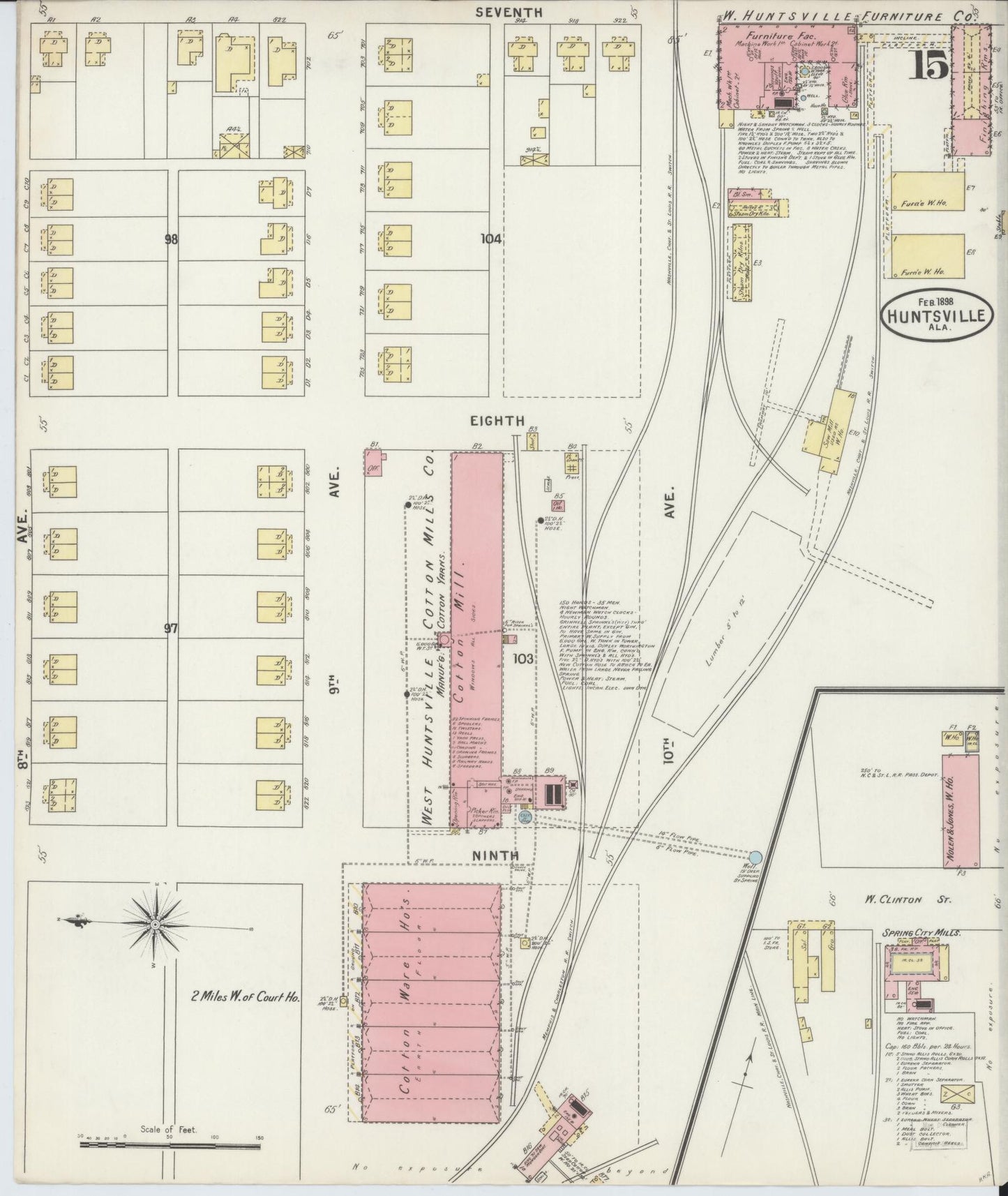 Sanborn Fire Insurance Map from Huntsville, Madison County, Alabama (1898), Sheet #0015 - Complete Map Set gallery image, historic Sanborn map, vintage wall art, Alabama Alabama