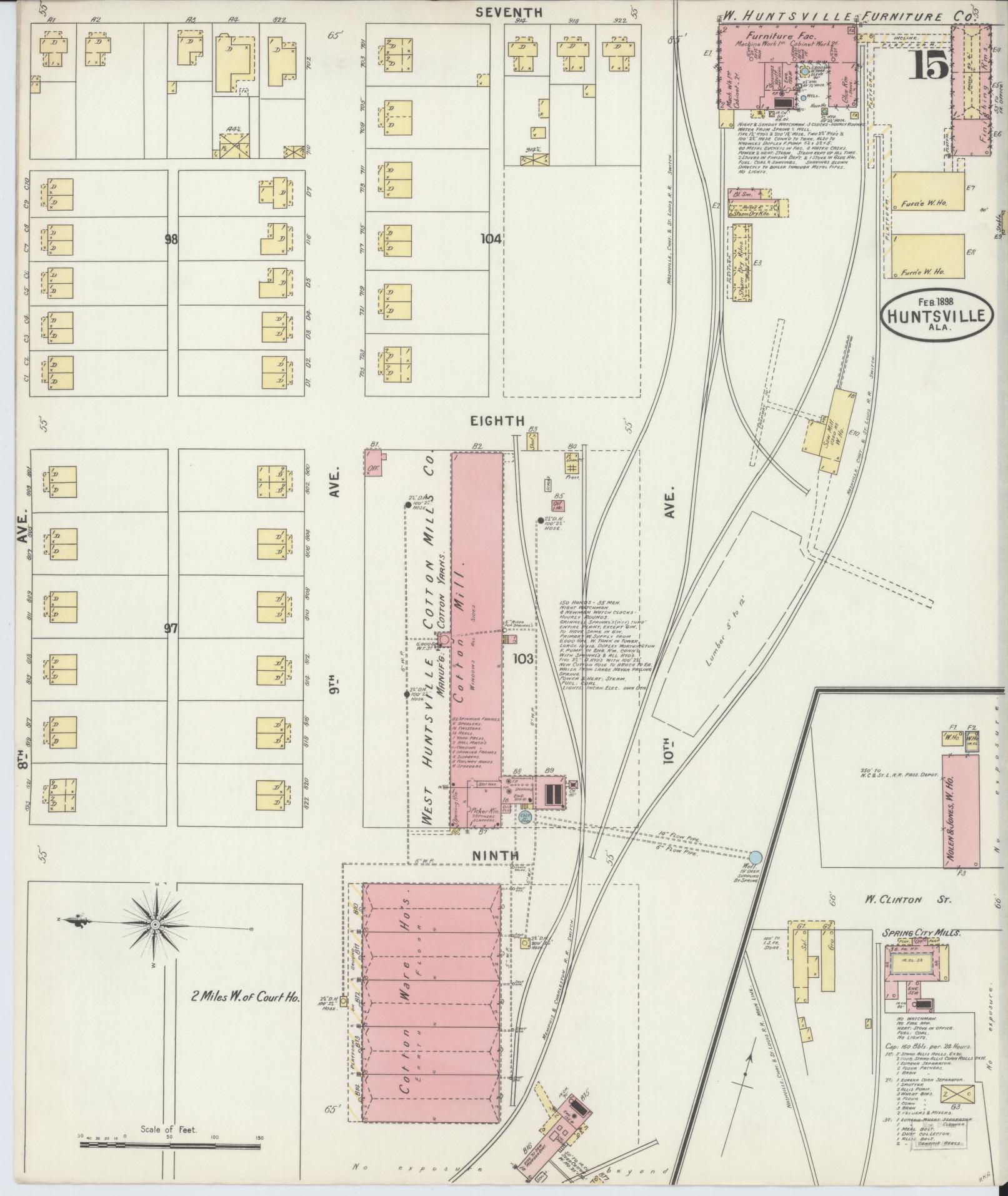Sanborn Fire Insurance Map from Huntsville, Madison County, Alabama (1898), Sheet #0015 - Complete Map Set gallery image, historic Sanborn map, vintage wall art, Alabama Alabama