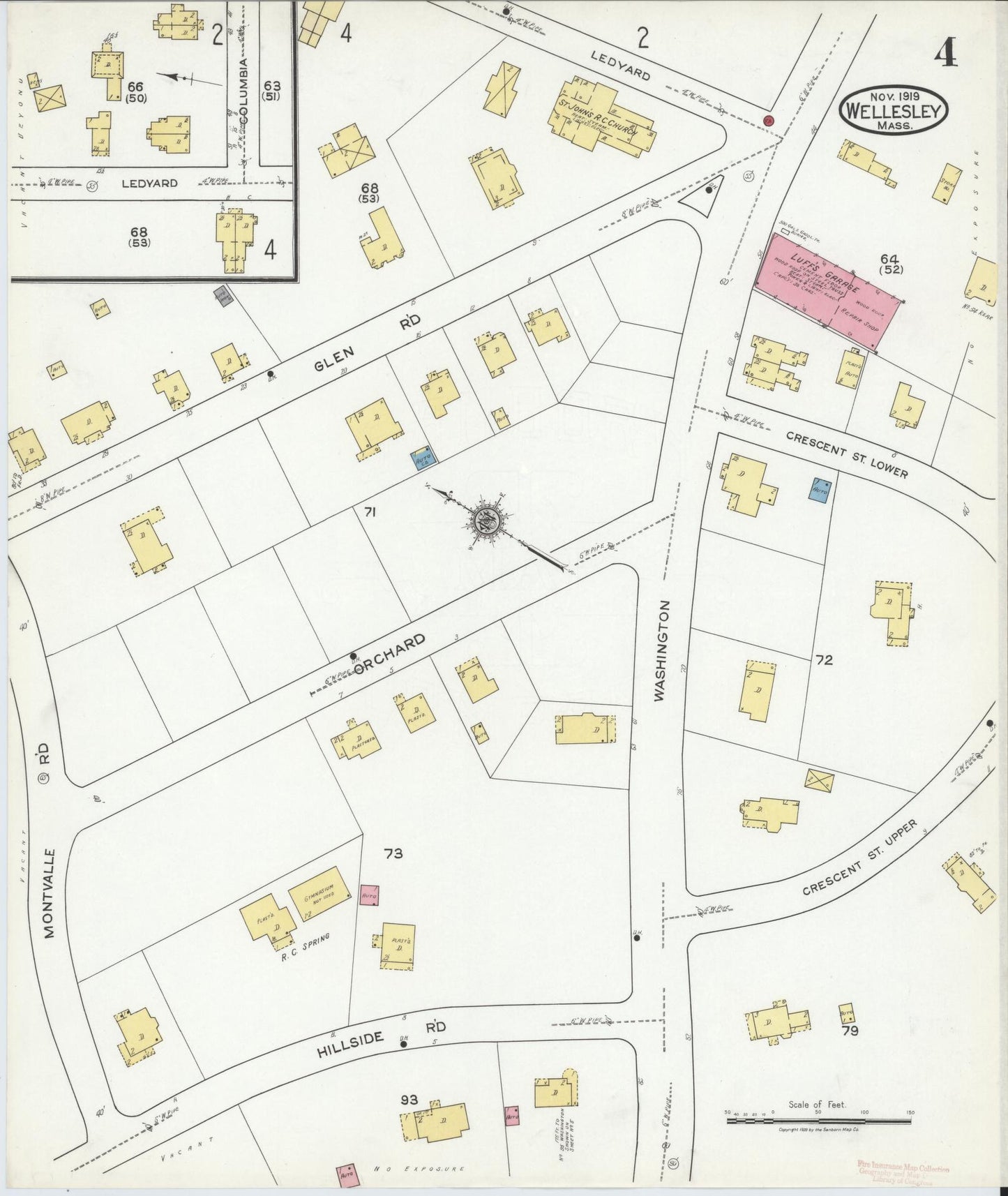 Sanborn Fire Insurance Map from Wellesley, Norfolk County, Massachusetts (1919), Sheet #0004 - Complete Map Set gallery image, historic Sanborn map, vintage wall art, Massachusetts Massachusetts