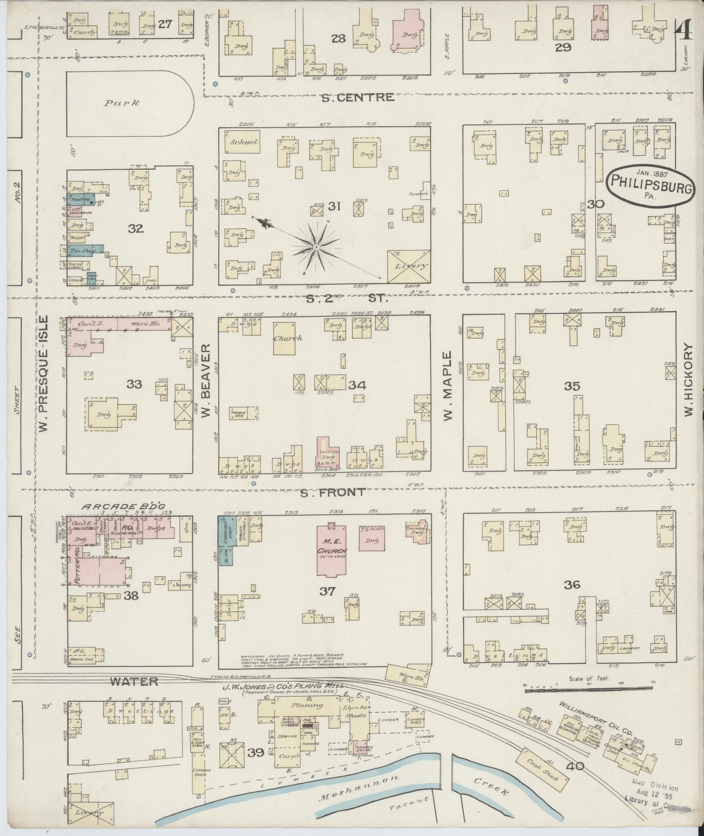 Sanborn Fire Insurance Map from Philipsburg, Centre County, Pennsylvania (1887), Sheet #0004 - Complete Map Set gallery image, historic Sanborn map, vintage wall art, Pennsylvania Pennsylvania