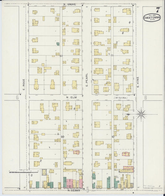 Sanborn Fire Insurance Map from Owatonna, Steele County, Minnesota (1894), Sheet #0007 - Historic Sanborn Fire Insurance Map Print, vintage old map wall art, antique decor, genealogy gift, Minnesota Minnesota map