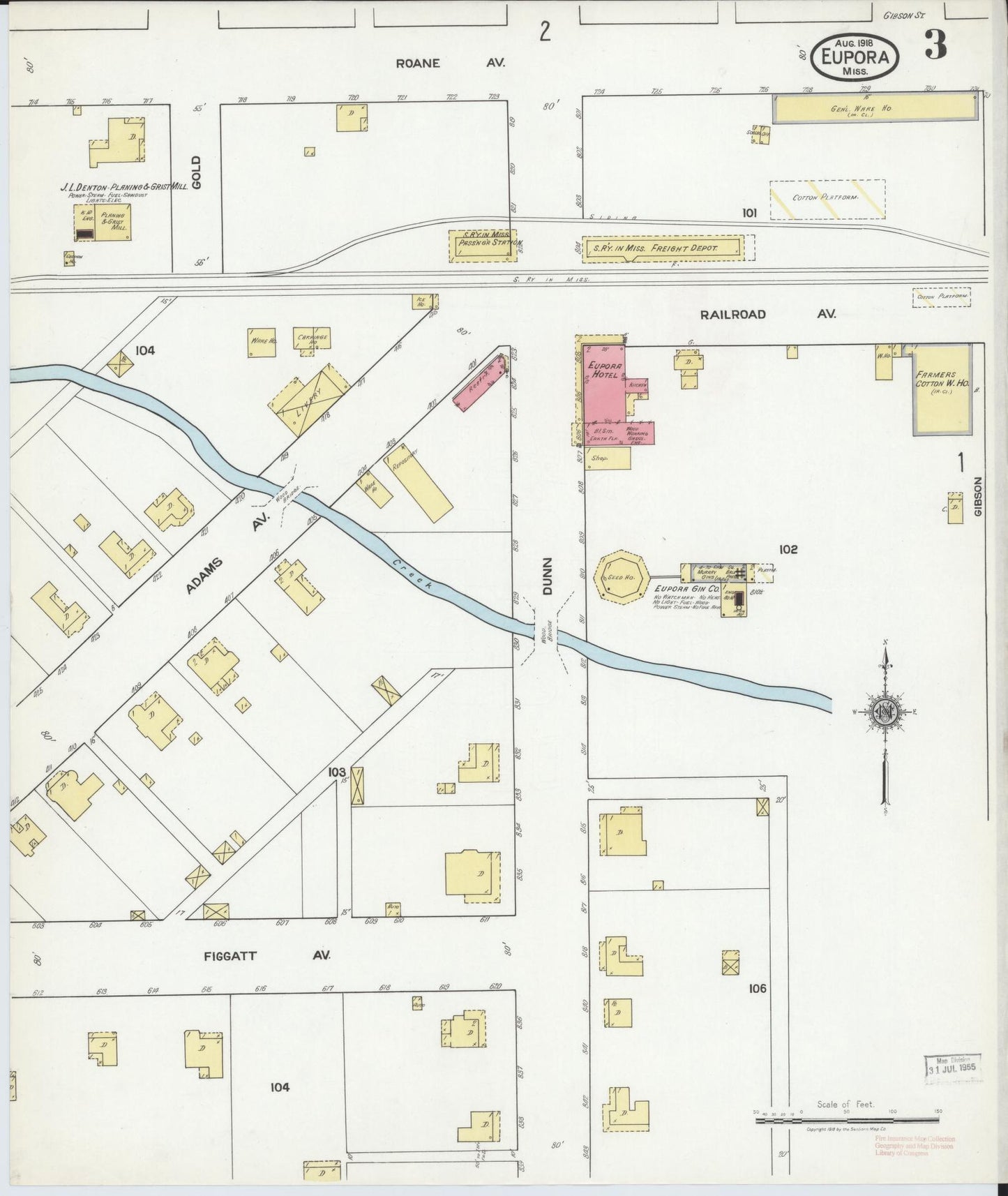 Sanborn Fire Insurance Map from Eupora, Webster County, Mississippi (1918), Sheet #0003 - Complete Map Set gallery image, historic Sanborn map, vintage wall art, Mississippi Mississippi