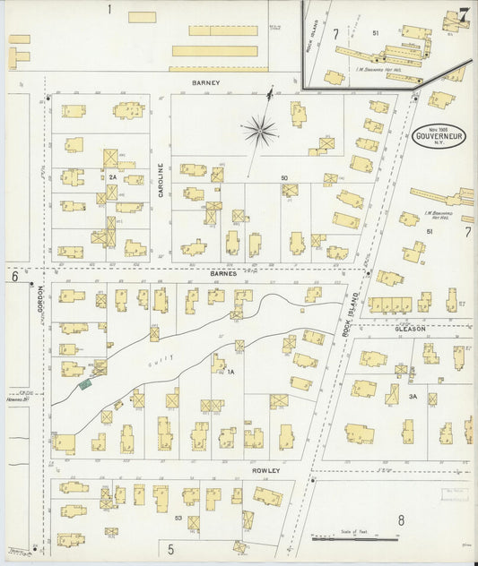 Sanborn Fire Insurance Map from Gouverneur, Saint Lawrence County, New York (1905), Sheet #0007 - Historic Sanborn Fire Insurance Map Print, vintage old map wall art, antique decor, genealogy gift, New York New York map