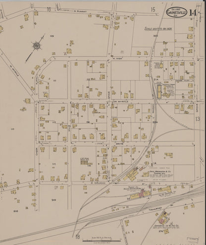 Sanborn Fire Insurance Map from Gainesville, Hall County, Georgia (1922), Sheet #0014 - Complete Map Set gallery image, historic Sanborn map, vintage wall art, Georgia Georgia