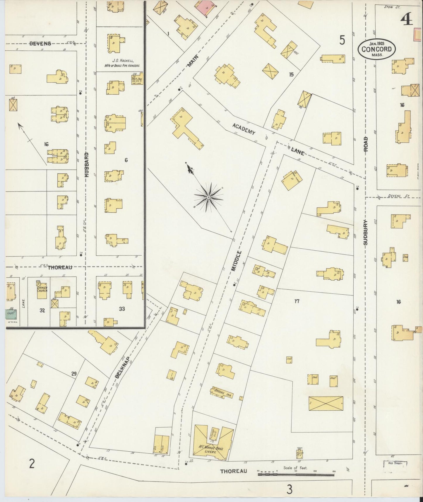 Sanborn Fire Insurance Map from Concord, Middlesex County, Massachusetts (1903), Sheet #0004 - Complete Map Set gallery image, historic Sanborn map, vintage wall art, Massachusetts Massachusetts