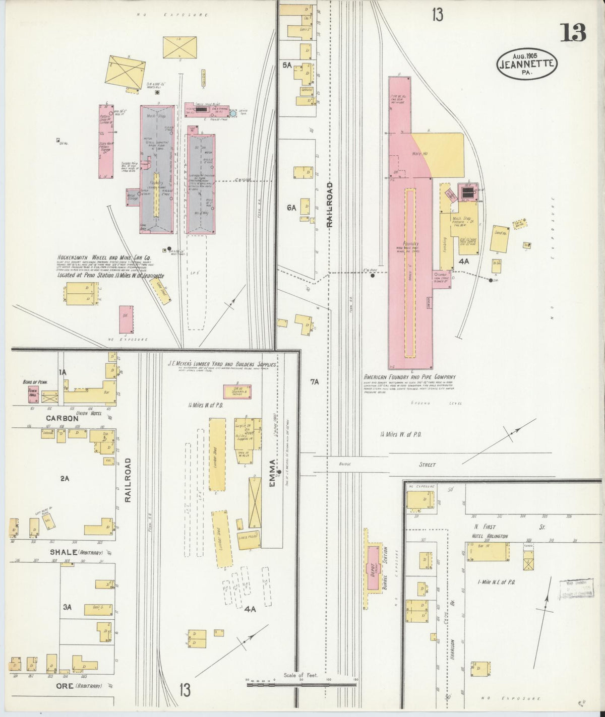 Sanborn Fire Insurance Map from Jeannette, Westmoreland County, Pennsylvania (1905), Sheet #0013 - Complete Map Set gallery image, historic Sanborn map, vintage wall art, Pennsylvania Pennsylvania