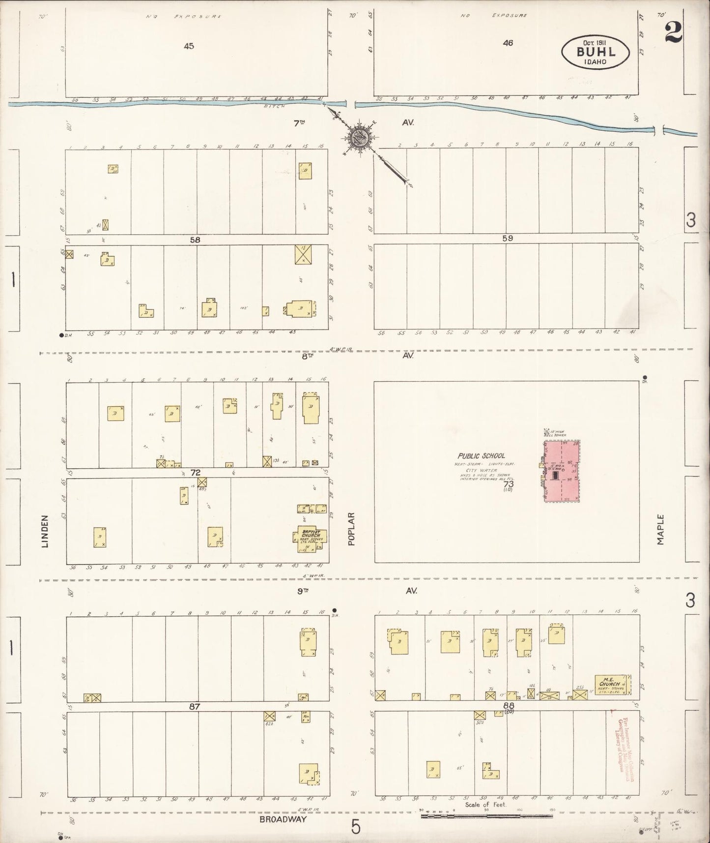 Sanborn Fire Insurance Map from Buhl, Twin Falls County, Idaho (1911), Sheet #0002 - Complete Map Set gallery image, historic Sanborn map, vintage wall art, Falls Idaho