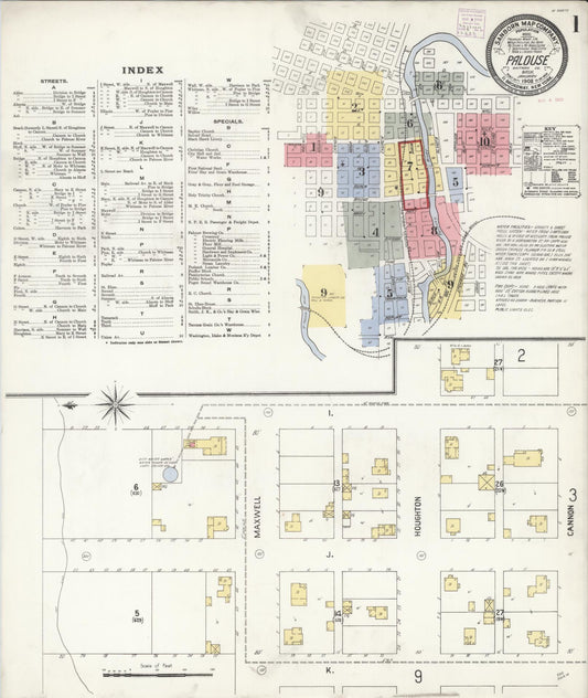 Sanborn Fire Insurance Map from Palouse City, Whitman County, Washington (1908), Sheet #0001 - Complete Map Set gallery image, historic Sanborn map, vintage wall art, Washington Washington