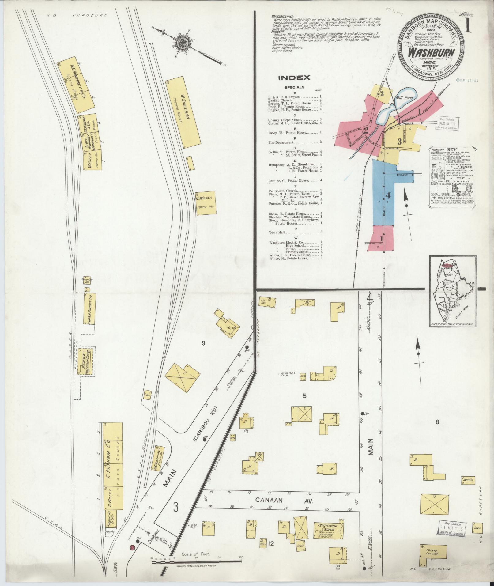 Sanborn Fire Insurance Map from Washburn, Aroostook County, Maine. (1919) – Historic Sanborn Fire Insurance Map Print