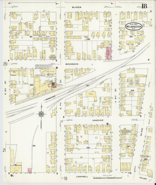 Sanborn Fire Insurance Map from Wilmington, New Hanover County, North Carolina (1910), Sheet #0018 - Historic Sanborn Fire Insurance Map Print, vintage old map wall art, antique decor, genealogy gift, North Carolina North Carolina map