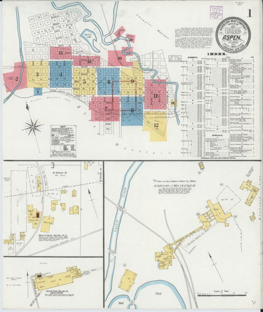 Sanborn Fire Insurance Map from Aspen, Pitkin County, Colorado (1904), Sheet #0001 - Historic Sanborn Fire Insurance Map Print, vintage old map wall art, antique decor, genealogy gift, Colorado Colorado map