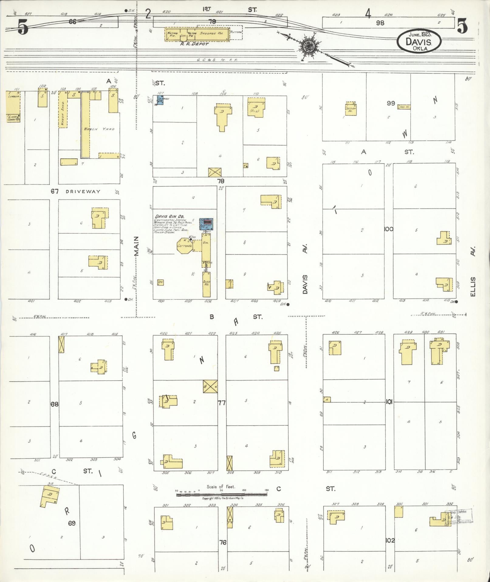 Sanborn Fire Insurance Map from Davis, Murray County, Oklahoma (1923), Sheet #0005 - Historic Sanborn Fire Insurance Map Print, vintage old map wall art, antique decor, genealogy gift, Oklahoma Oklahoma map