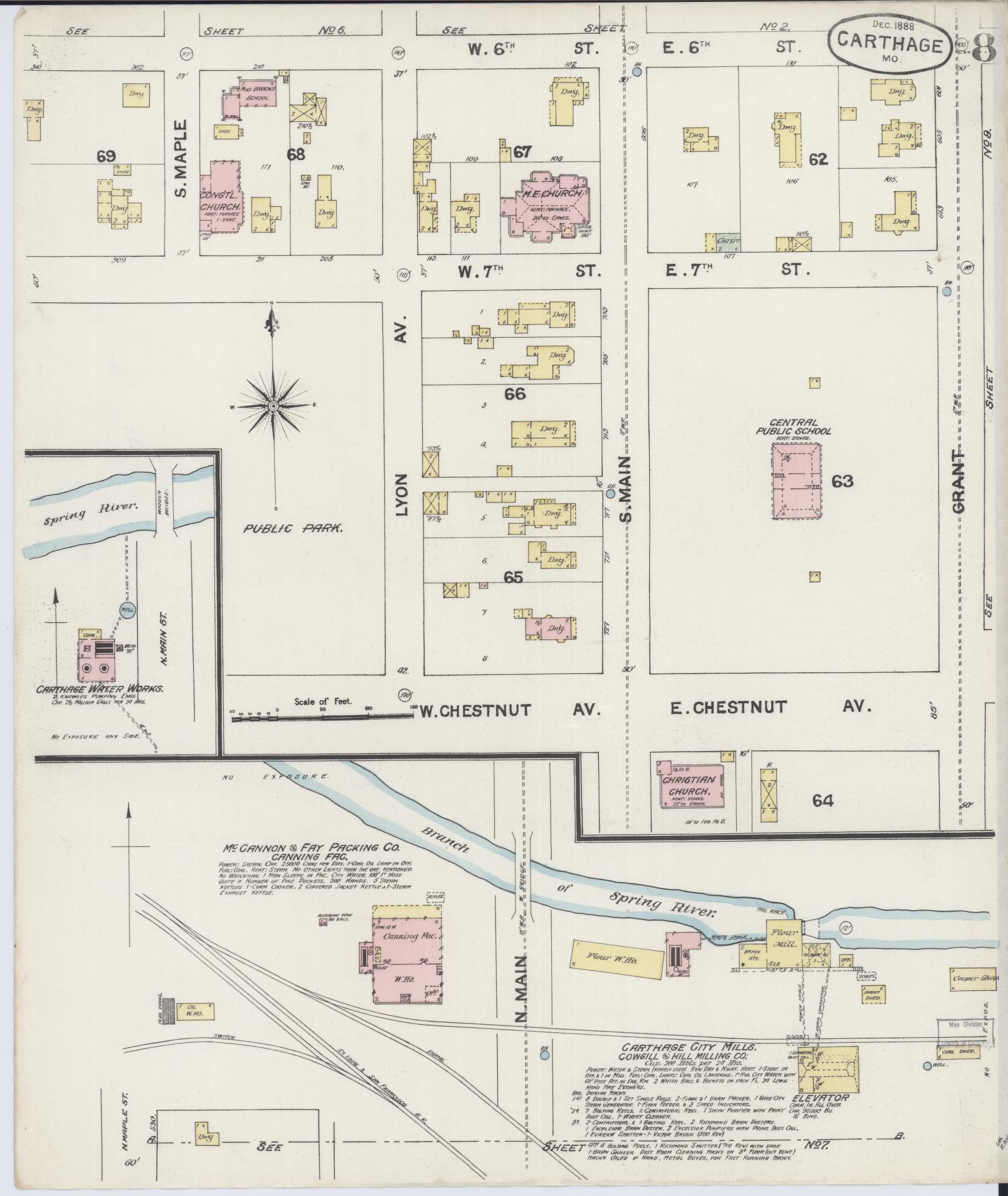 Sanborn Fire Insurance Map from Carthage, Jasper County, Missouri (1888), Sheet #0008 - Complete Map Set gallery image, historic Sanborn map, vintage wall art, Missouri Missouri