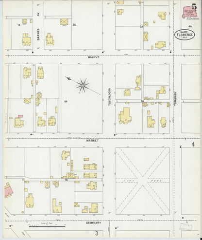 Sanborn Fire Insurance Map from Florence, Lauderdale County, Alabama (1899), Sheet #0005 - Complete Map Set gallery image, historic Sanborn map, vintage wall art, Alabama Alabama