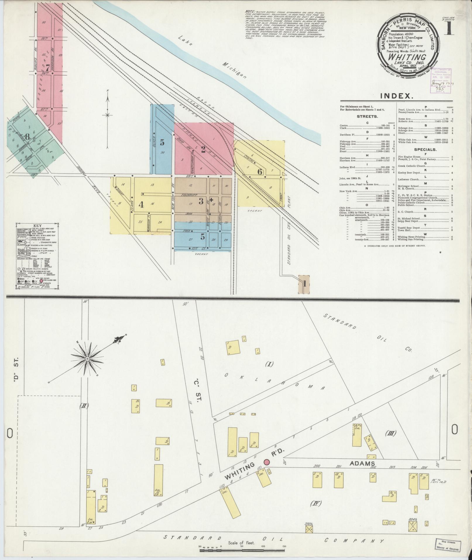 Sanborn Fire Insurance Map from Whiting, Lake County, Indiana (1901), Sheet #0001 - Historic Sanborn Fire Insurance Map Print, vintage old map wall art, antique decor, genealogy gift, Indiana Indiana map
