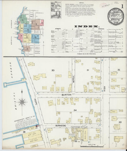 Sanborn Fire Insurance Map from Bristol, Bristol County, Rhode Island (1891), Sheet #0001 - Complete Map Set gallery image, historic Sanborn map, vintage wall art, Rhode Island Rhode Island