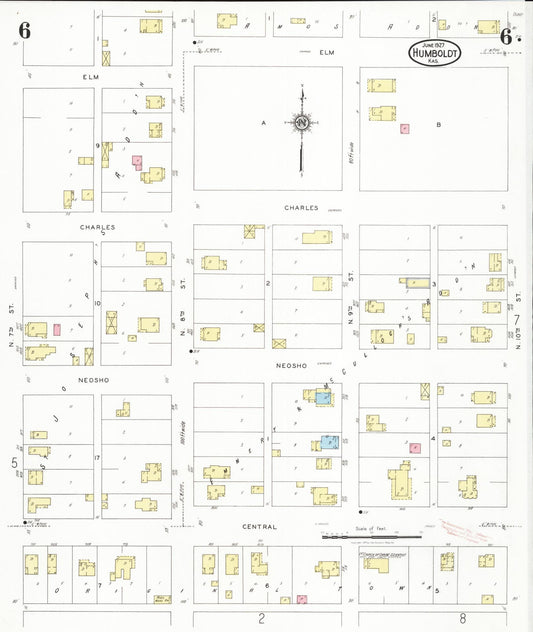 Sanborn Fire Insurance Map from Humboldt, Allen County, Kansas (1927), Sheet #0006 - Historic Sanborn Fire Insurance Map Print, vintage old map wall art, antique decor, genealogy gift, Kansas Kansas map