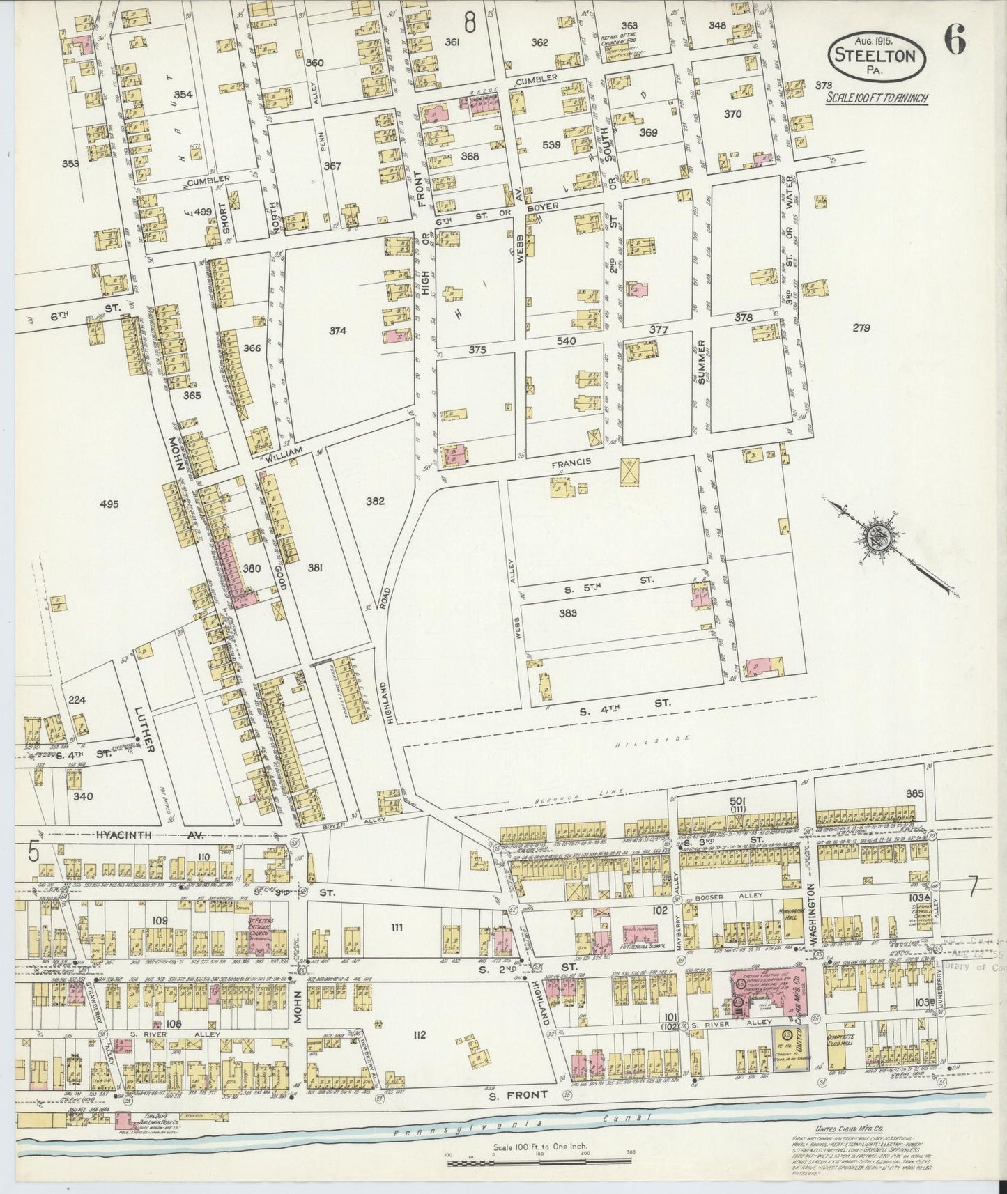 Sanborn Fire Insurance Map from Steelton, Dauphin County, Pennsylvania (1915), Sheet #0006 - Historic Sanborn Fire Insurance Map Print, vintage old map wall art, antique decor, genealogy gift, Pennsylvania Pennsylvania map