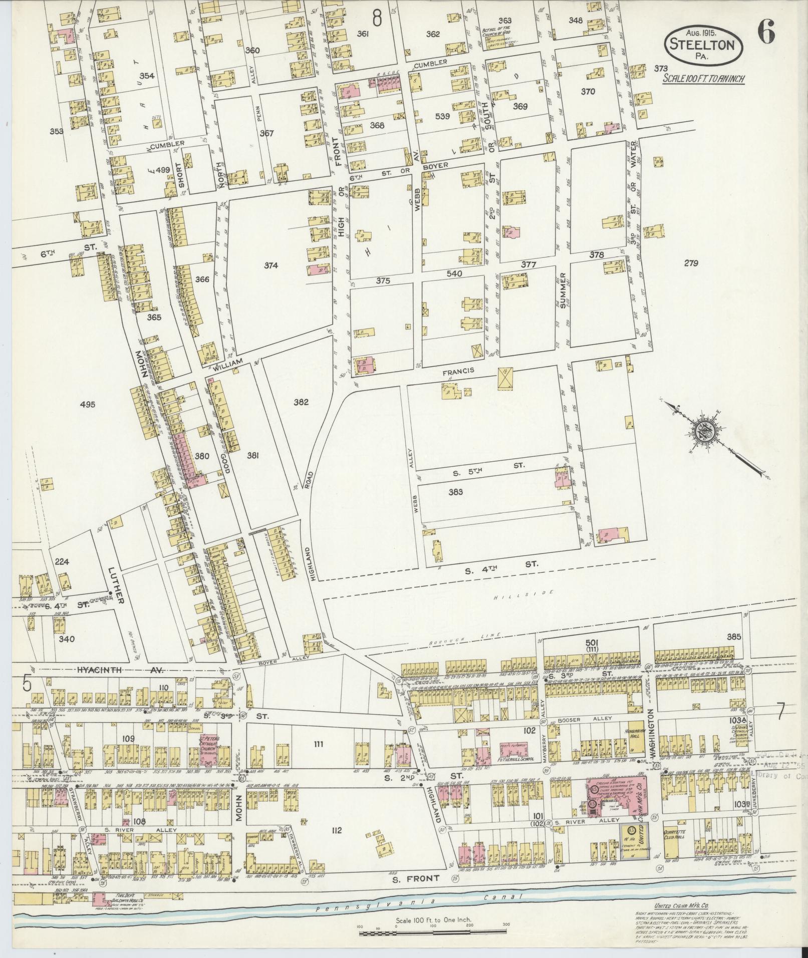 Sanborn Fire Insurance Map from Steelton, Dauphin County, Pennsylvania (1915), Sheet #0006 - Historic Sanborn Fire Insurance Map Print, vintage old map wall art, antique decor, genealogy gift, Pennsylvania Pennsylvania map