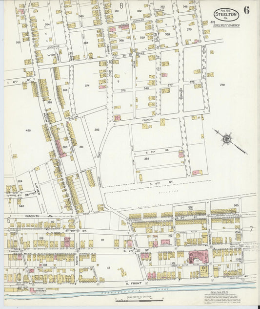 Sanborn Fire Insurance Map from Steelton, Dauphin County, Pennsylvania (1915), Sheet #0006 - Historic Sanborn Fire Insurance Map Print, vintage old map wall art, antique decor, genealogy gift, Pennsylvania Pennsylvania map