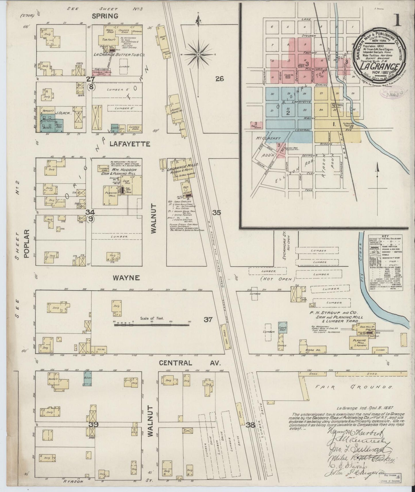Sanborn Fire Insurance Map from Lagrange, LaGrange County, Indiana (1887), Sheet #0001 - Historic Sanborn Fire Insurance Map Print, vintage old map wall art, antique decor, genealogy gift, Indiana Indiana map
