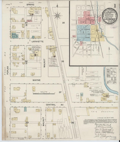 Sanborn Fire Insurance Map from Lagrange, LaGrange County, Indiana (1887), Sheet #0001 - Historic Sanborn Fire Insurance Map Print, vintage old map wall art, antique decor, genealogy gift, Indiana Indiana map