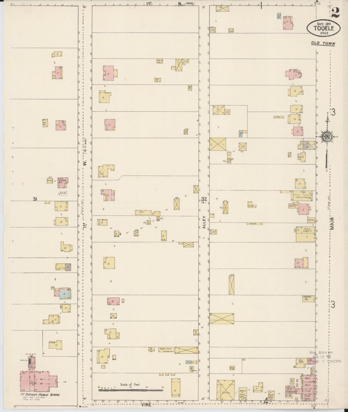 Sanborn Fire Insurance Map from Tooele, Tooele County, Utah (1911), Sheet #0002 - Historic Sanborn Fire Insurance Map Print, vintage old map wall art, antique decor, genealogy gift, Utah Utah map