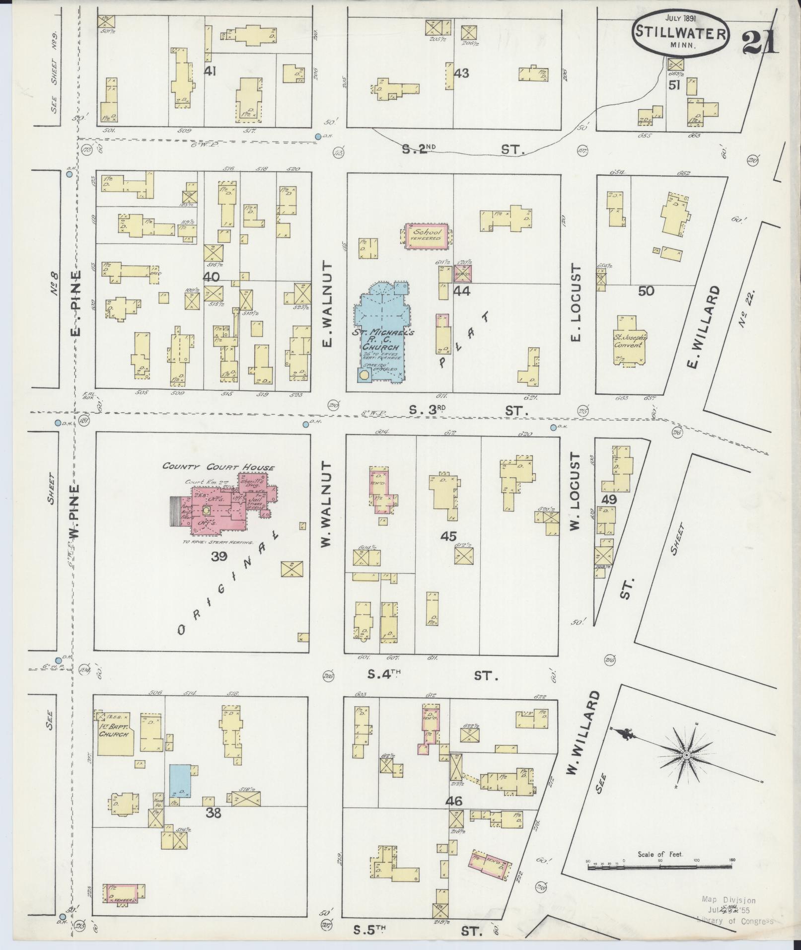 Sanborn Fire Insurance Map from Stillwater, Washington County, Minnesota (1891), Sheet #0021 - Historic Sanborn Fire Insurance Map Print, vintage old map wall art, antique decor, genealogy gift, Minnesota Minnesota map