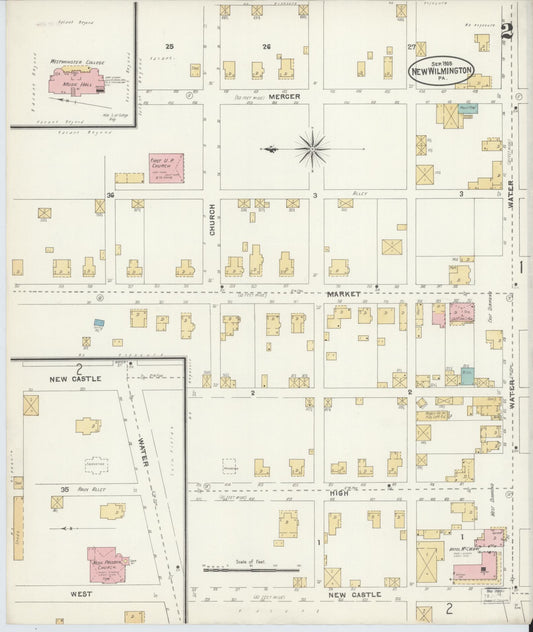 Sanborn Fire Insurance Map from New Wilmington, Lawrence County, Pennsylvania (1905), Sheet #0002 - Historic Sanborn Fire Insurance Map Print, vintage old map wall art, antique decor, genealogy gift, Pennsylvania Pennsylvania map