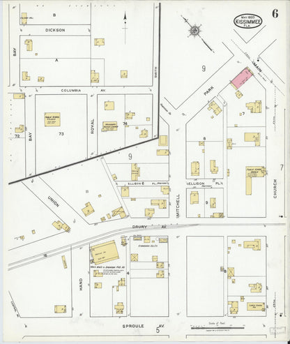 Sanborn Fire Insurance Map from Kissimmee, Osceola County, Florida (1920), Sheet #0006 - Historic Sanborn Fire Insurance Map Print, vintage old map wall art, antique decor, genealogy gift, Florida Florida map