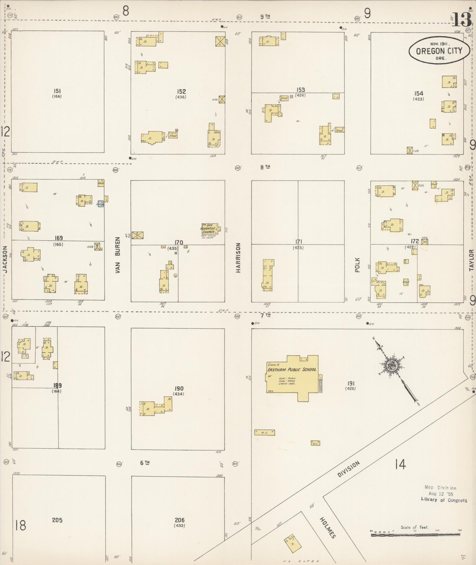 Sanborn Fire Insurance Map from Oregon City, Clackamas County, Oregon (1911), Sheet #0013 - Complete Map Set gallery image, historic Sanborn map, vintage wall art, Oregon Oregon