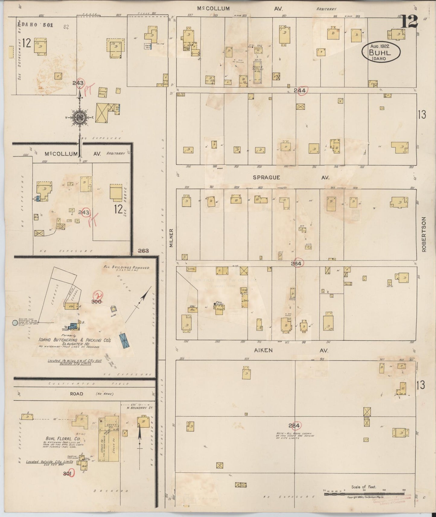Sanborn Fire Insurance Map from Buhl, Twin Falls County, Idaho (1940), Sheet #0012 - Historic Sanborn Fire Insurance Map Print, vintage old map wall art, antique decor, genealogy gift, Falls Idaho map