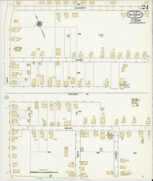 Sanborn Fire Insurance Map from Salisbury, Wicomico County, Maryland (1911), Sheet #0024 - Historic Sanborn Fire Insurance Map Print, vintage old map wall art, antique decor, genealogy gift, Maryland Maryland map