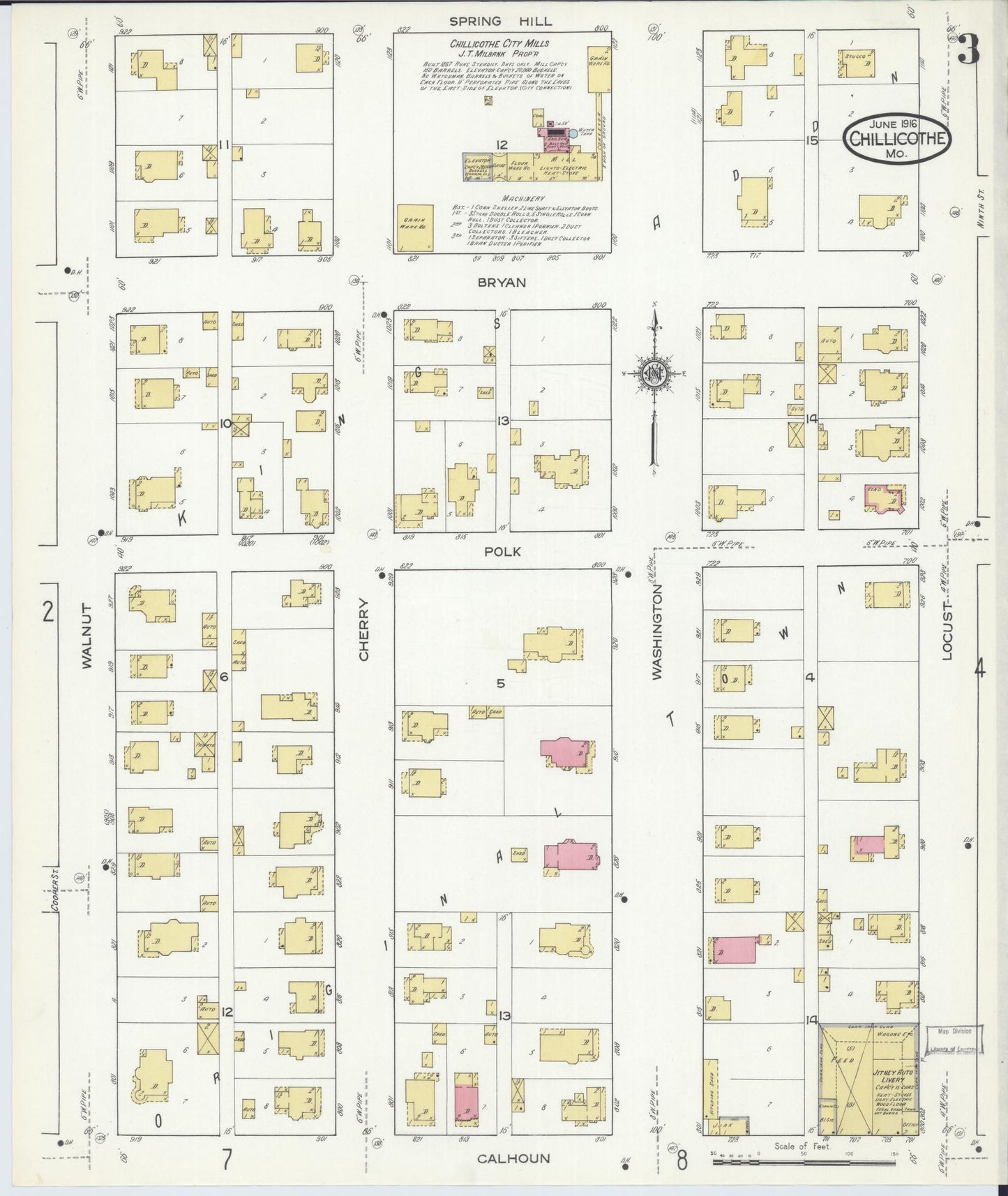 Sanborn Fire Insurance Map from Chillicothe, Livingston County, Missouri (1916), Sheet #0003 - Historic Sanborn Fire Insurance Map Print, vintage old map wall art, antique decor, genealogy gift, Missouri Missouri map
