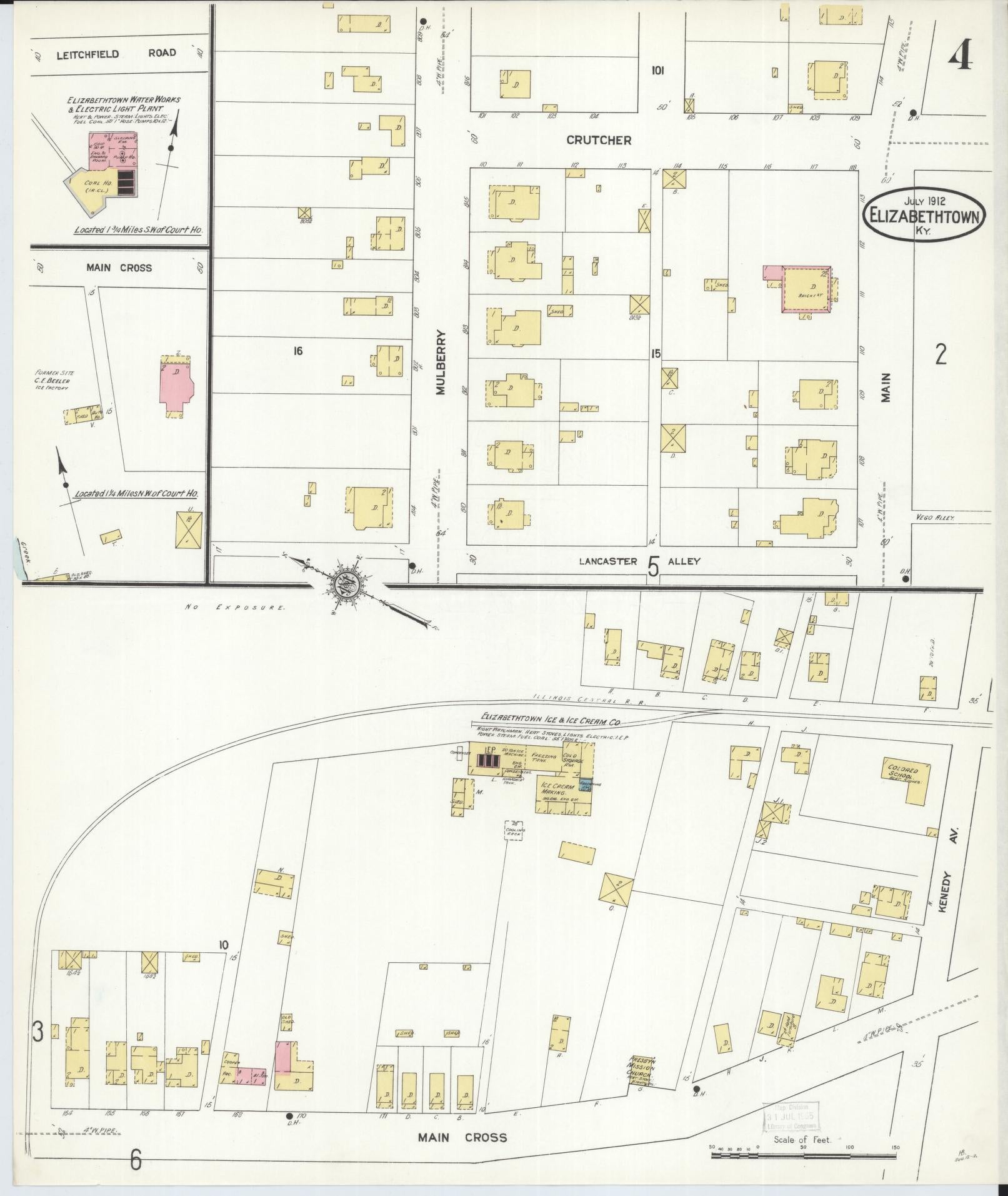 Sanborn Fire Insurance Map from Elizabethtown, Hardin County, Kentucky (1912), Sheet #0004 - Historic Sanborn Fire Insurance Map Print, vintage old map wall art, antique decor, genealogy gift, Kentucky Kentucky map