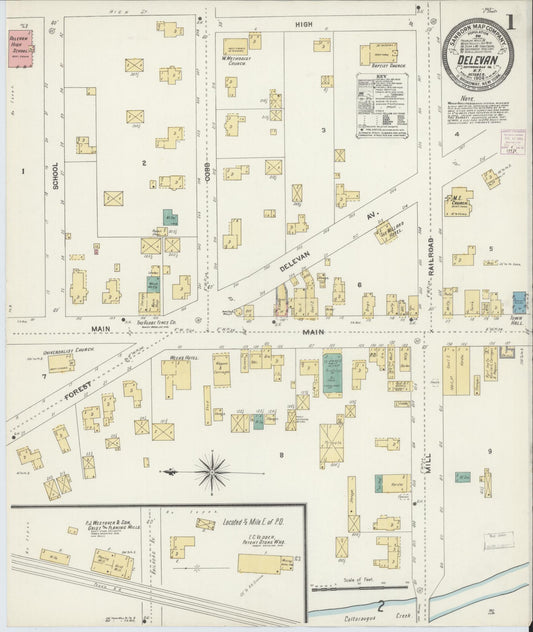 Sanborn Fire Insurance Map from Delevan, Cattaraugus County, New York (1906), Sheet #0001 - Historic Sanborn Fire Insurance Map Print, vintage old map wall art, antique decor, genealogy gift, New York New York map