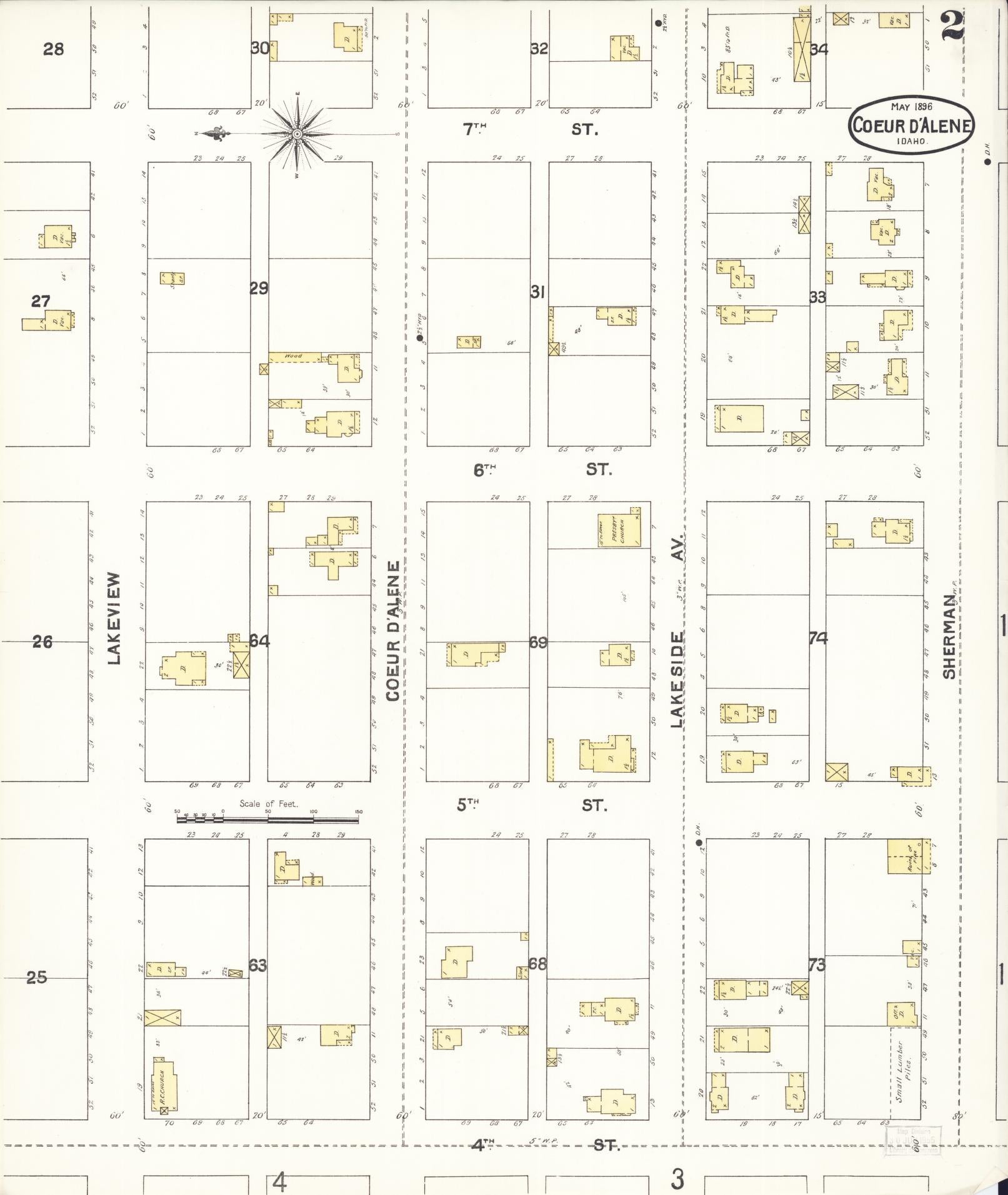 Sanborn Fire Insurance Map from Coeur D'alene, Kootenai County, Idaho (1896), Sheet #0002 - Complete Map Set gallery image, historic Sanborn map, vintage wall art, Idaho Idaho
