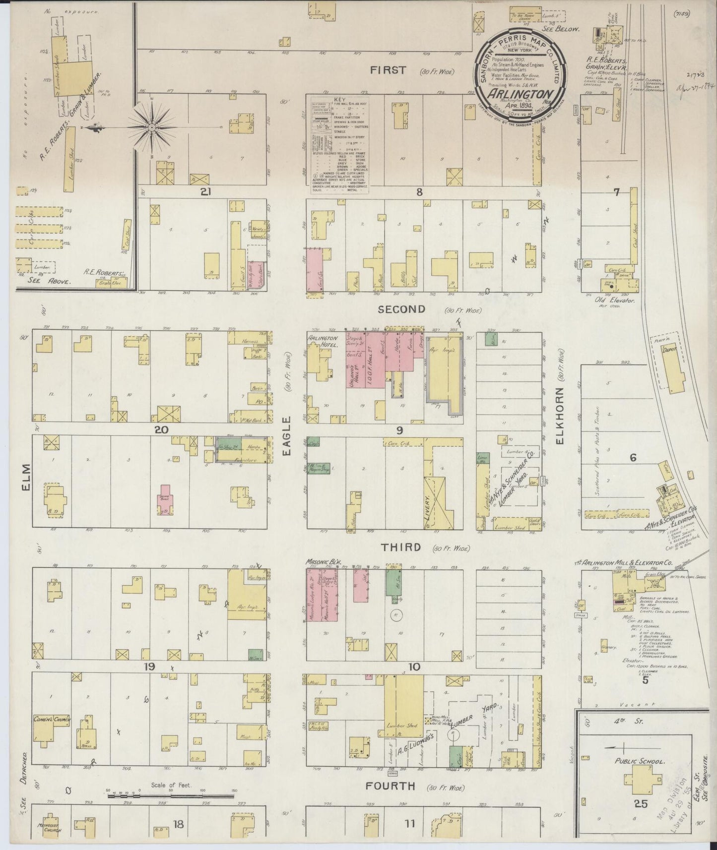 Sanborn Fire Insurance Map from Arlington, Washington County, Nebraska. (1894) – Historic Sanborn Fire Insurance Map Print