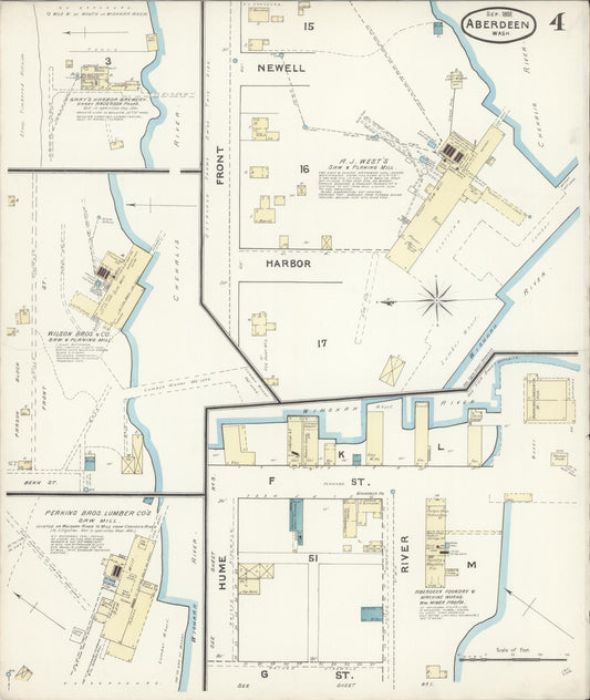 Sanborn Fire Insurance Map from Aberdeen, Grays Harbor County, Washington (1891), Sheet #0004 - Historic Sanborn Fire Insurance Map Print, vintage old map wall art, antique decor, genealogy gift, Washington Washington map