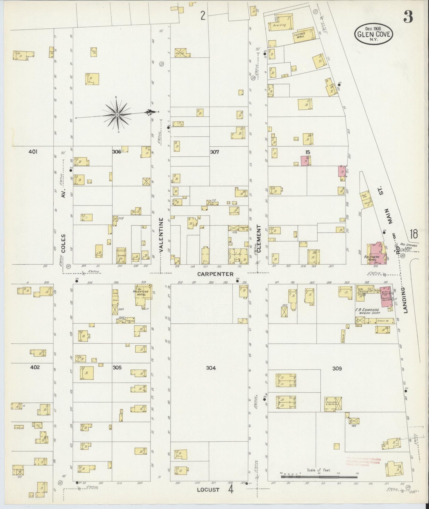 Sanborn Fire Insurance Map from Glen Cove, Nassau County, New York (1908), Sheet #0003 - Historic Sanborn Fire Insurance Map Print, vintage old map wall art, antique decor, genealogy gift, New York New York map