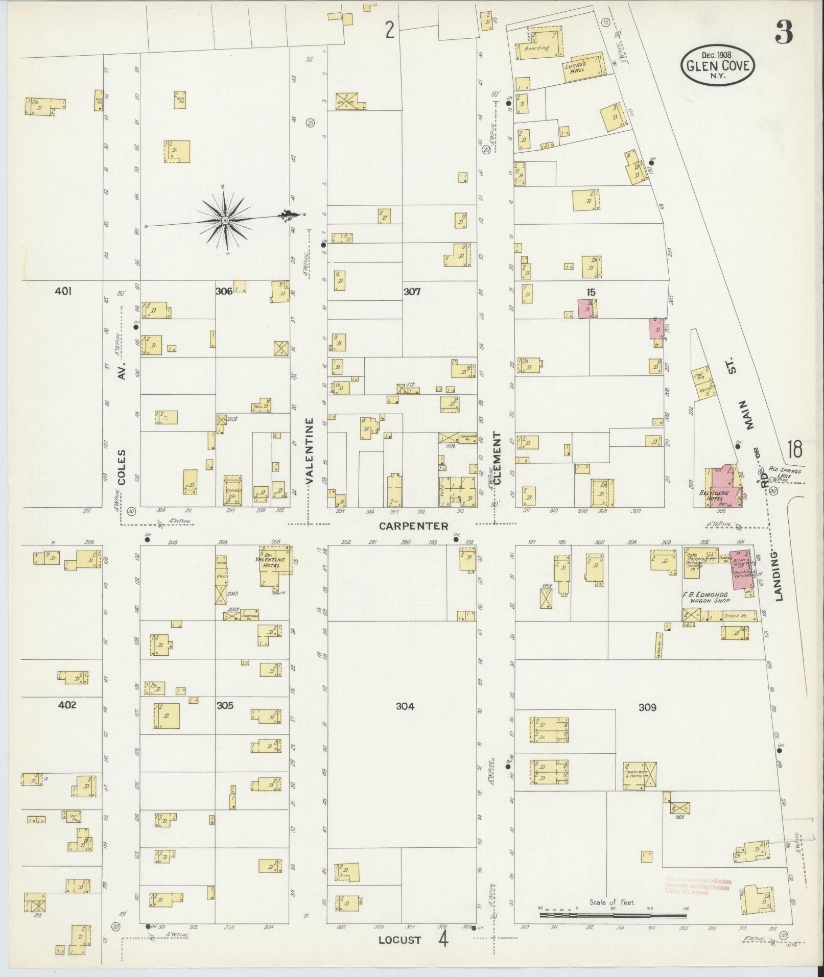 Sanborn Fire Insurance Map from Glen Cove, Nassau County, New York (1908), Sheet #0003 - Historic Sanborn Fire Insurance Map Print, vintage old map wall art, antique decor, genealogy gift, New York New York map