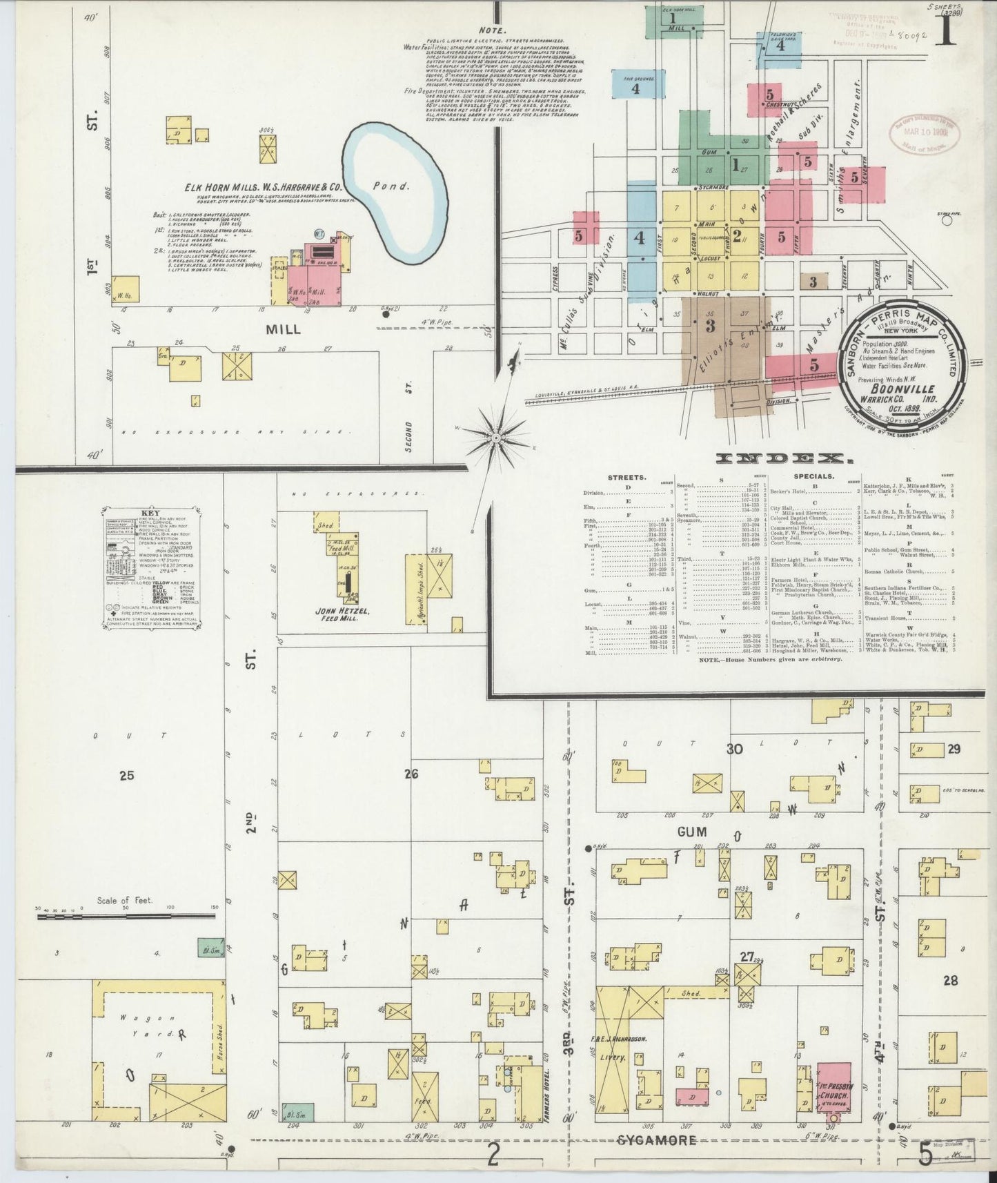 Sanborn Fire Insurance Map from Boonville, Warrick County, Indiana (1899), Sheet #0001 - Historic Sanborn Fire Insurance Map Print, vintage old map wall art, antique decor, genealogy gift, Indiana Indiana map
