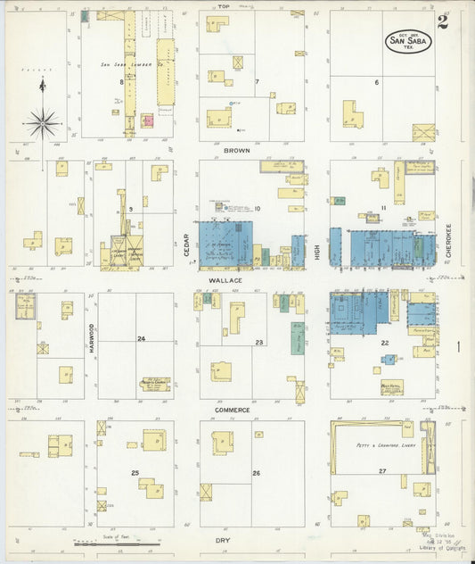 Sanborn Fire Insurance Map from San Saba, San Saba County, Texas (1907), Sheet #0002 - Historic Sanborn Fire Insurance Map Print, vintage old map wall art, antique decor, genealogy gift, Texas Texas map