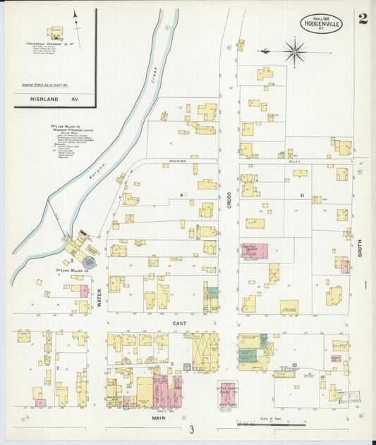 Sanborn Fire Insurance Map from Hodgenville, Larue County, Kentucky (1908), Sheet #0002 - Historic Sanborn Fire Insurance Map Print, vintage old map wall art, antique decor, genealogy gift, Kentucky Kentucky map