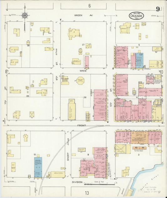 Sanborn Fire Insurance Map from Orange, Orange County, Texas (1914), Sheet #0009 - Historic Sanborn Fire Insurance Map Print, vintage old map wall art, antique decor, genealogy gift, Texas Texas map