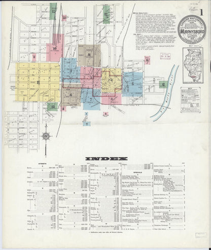 Sanborn Fire Insurance Map from Murphysboro, Jackson County, Illinois (1914), Sheet #0001 - Historic Sanborn Fire Insurance Map Print, vintage old map wall art, antique decor, genealogy gift, Illinois Illinois map